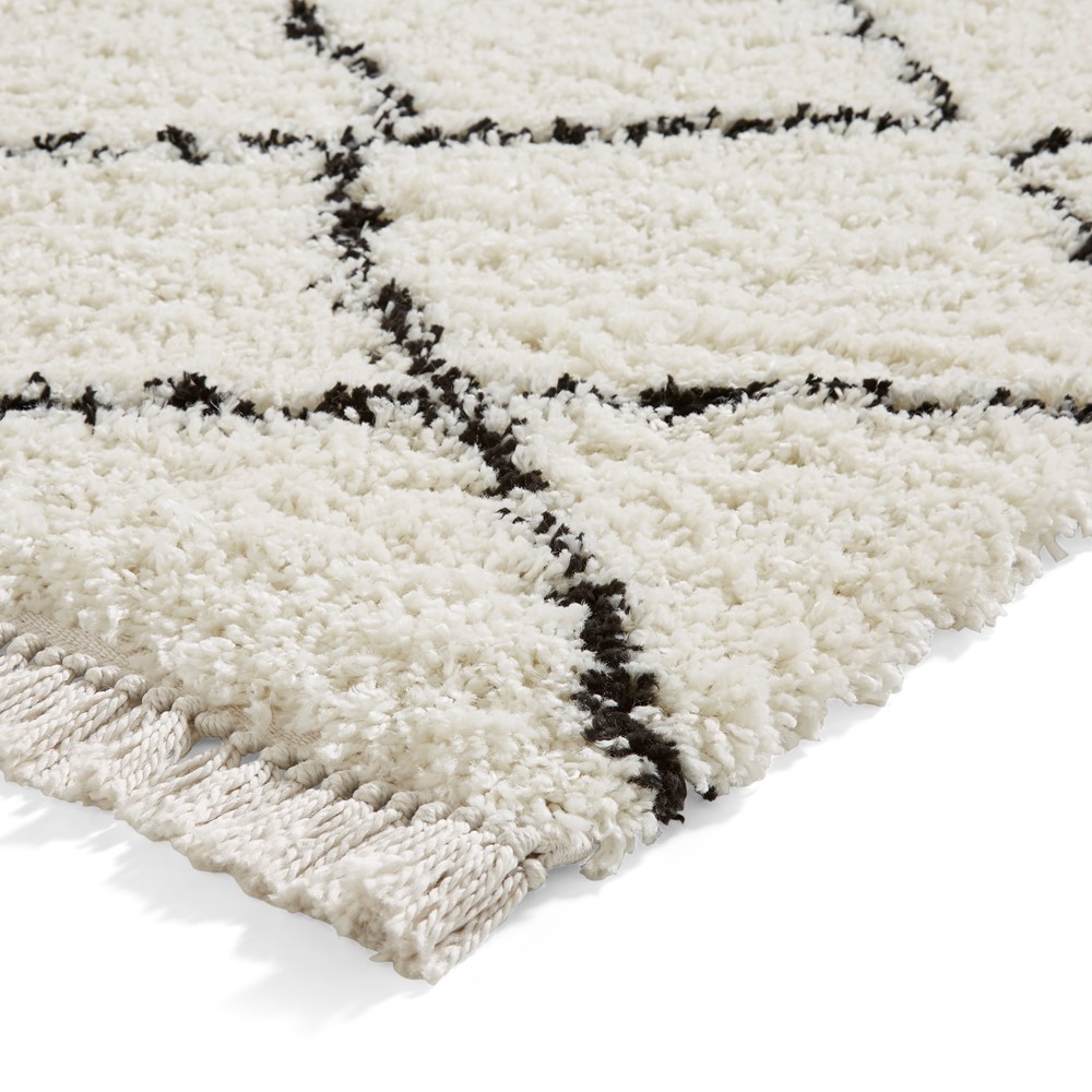 Boho 5413 Berber Shaggy Modern Runner Rugs in White Black